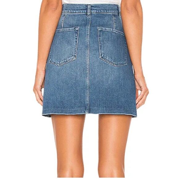 FRAME Denim Claire Mini Skirt Gold Button High Rise A-Line Medium Wash Blue - Picture 2 of 16